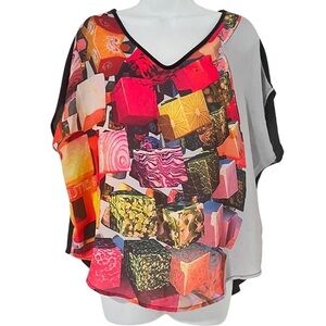 Kristie Kim Vida Multicolor Short Sleeve Geometric Print Blouse